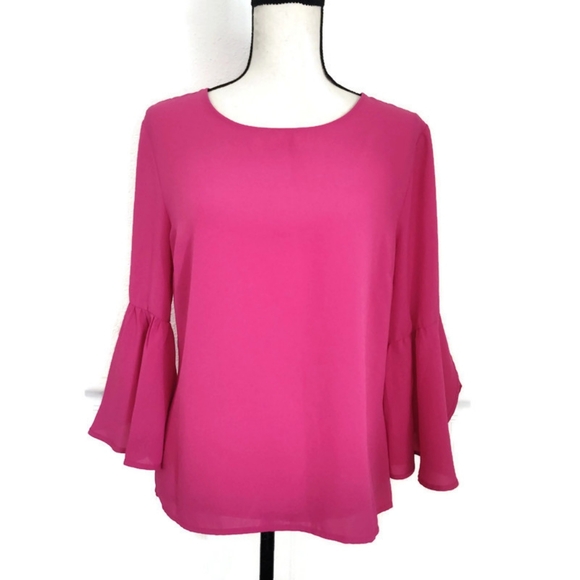Lily White Gorgeous! Pink Tulip Sleeve Women's Top Size Large - Picture 3 of 5